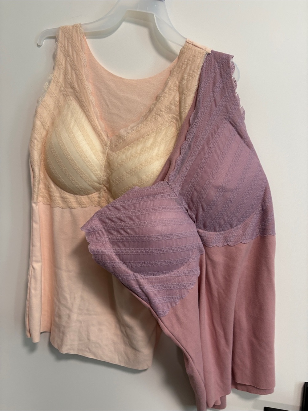 2 Lace-Trim Chemises — Cream & Lavender